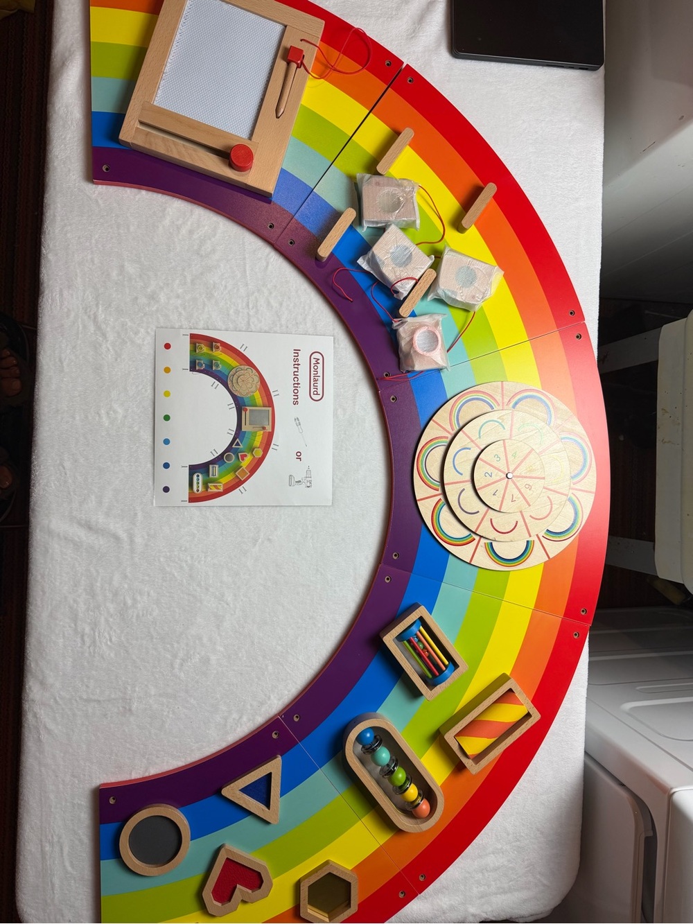 Montessori Wooden Rainbow Activity Toy Sensory Fine Motor Learning Center